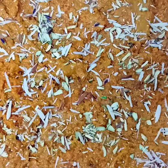Almond & Pistachio Slab Sweet — slab sweet topped with almond and pistachio slivers