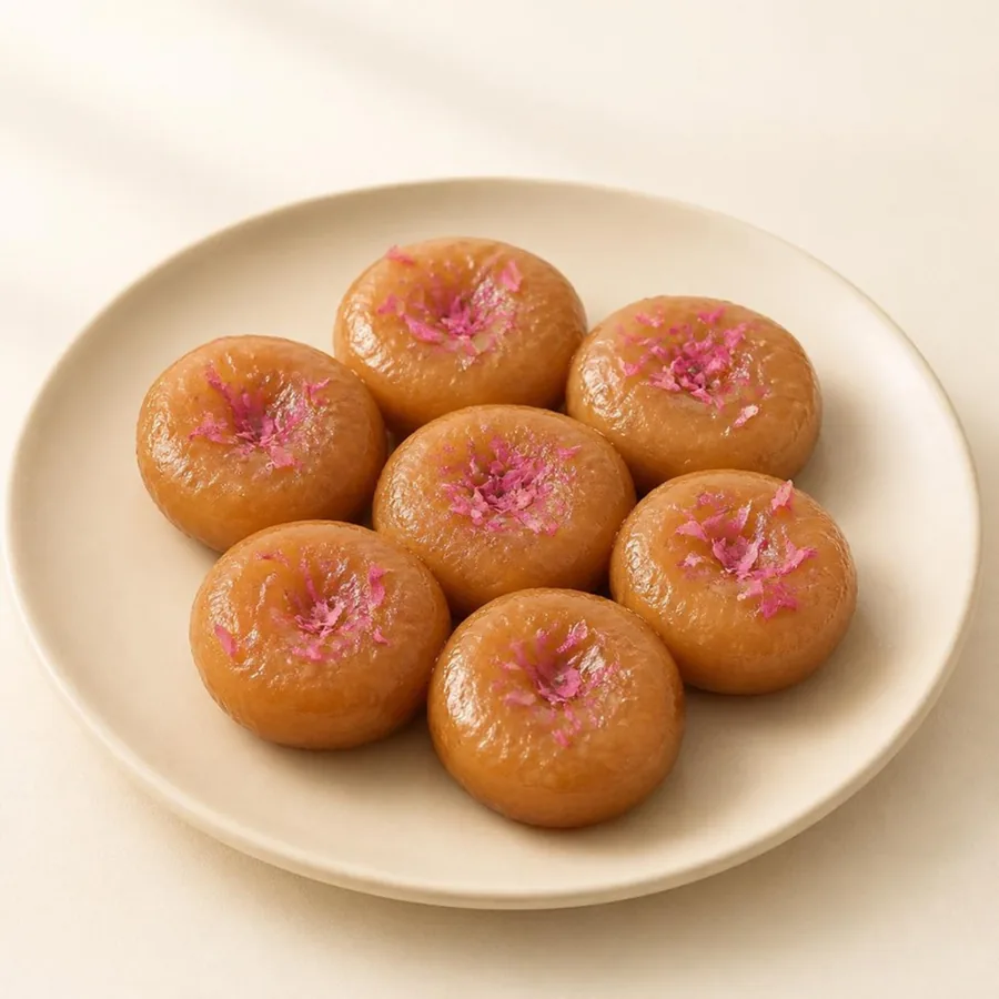 Balushahi on an ivory plate — Annapoorna Sweets