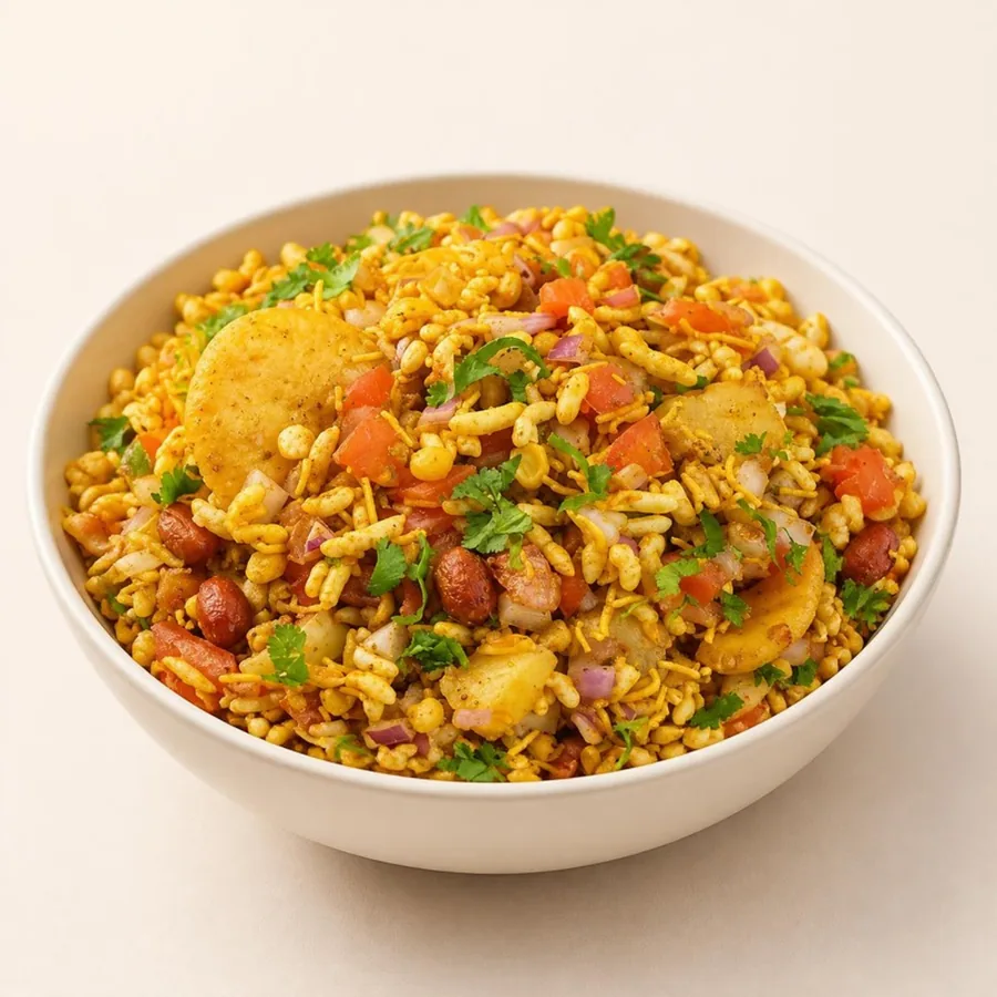 Bhel Puri on an ivory plate — Annapoorna Sweets