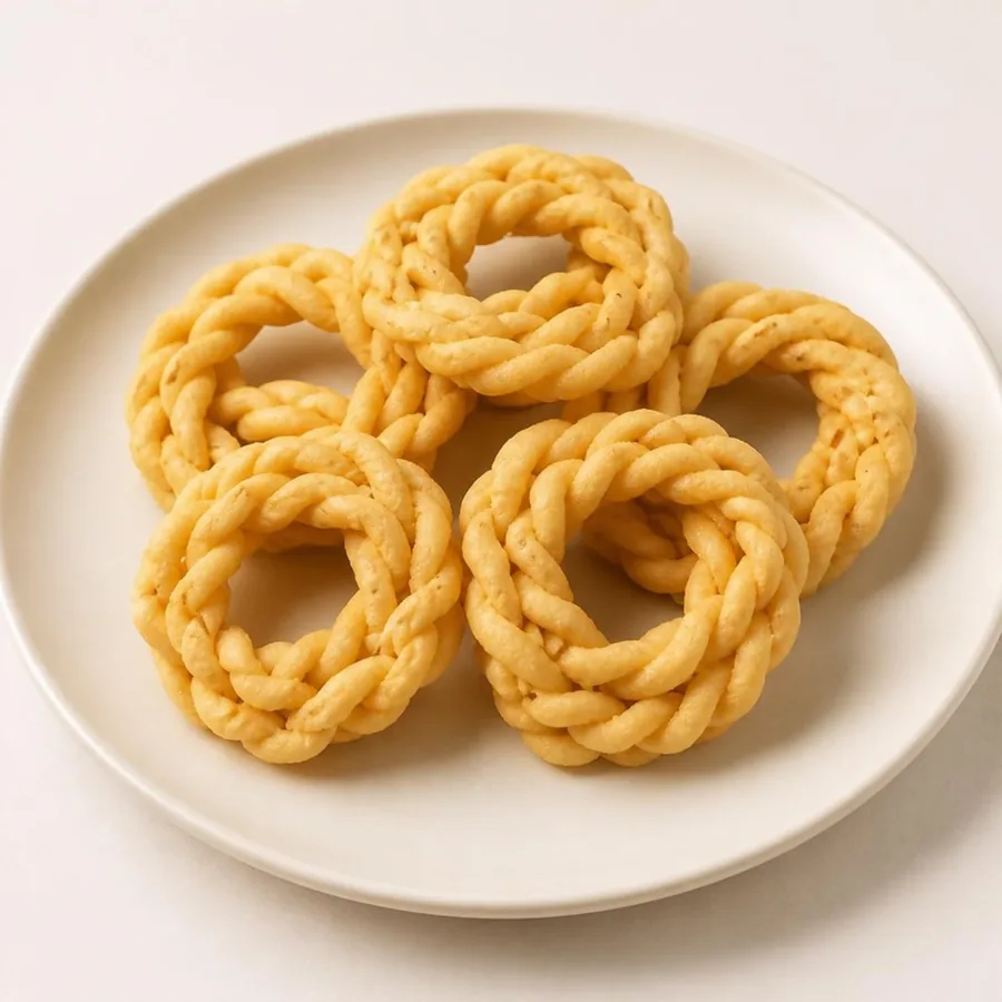 Kai Murukku on an ivory plate — Annapoorna Sweets