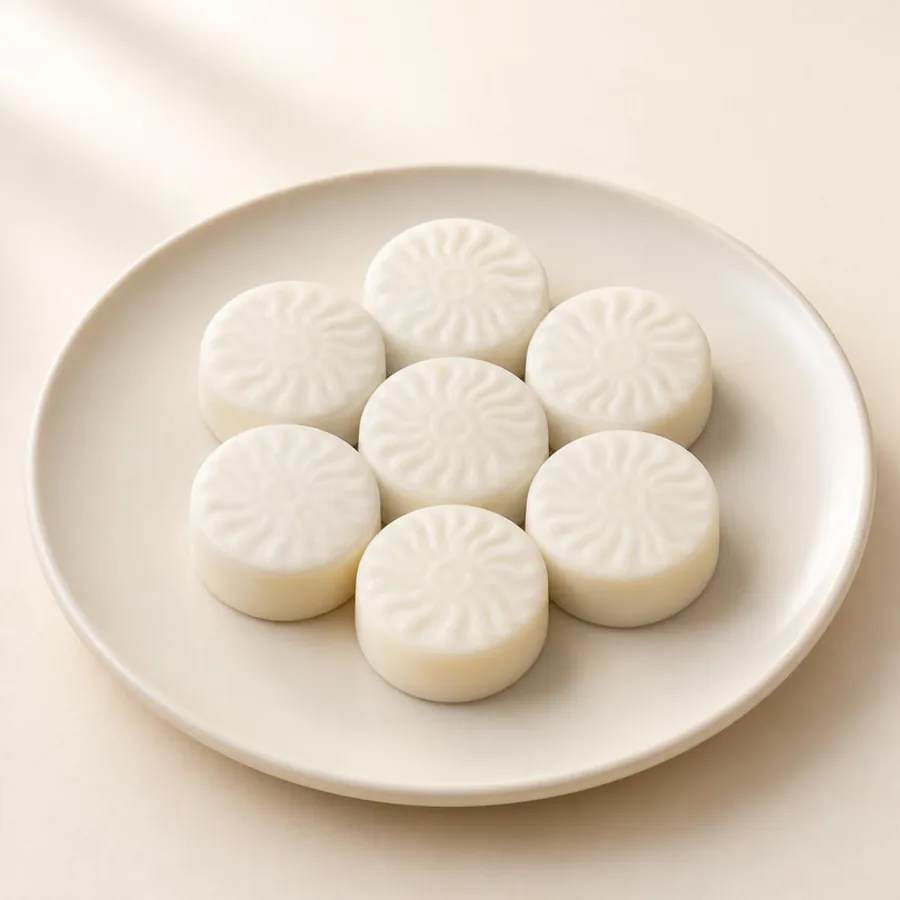 Milk Peda on an ivory plate — Annapoorna Sweets