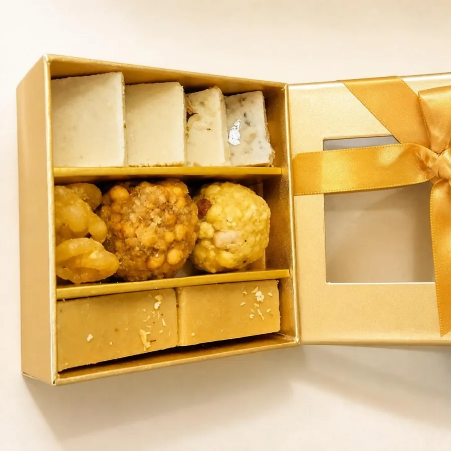 Mix Mithai Box on an ivory plate — Annapoorna Sweets