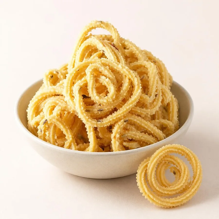 Murukku on an ivory plate — Annapoorna Sweets