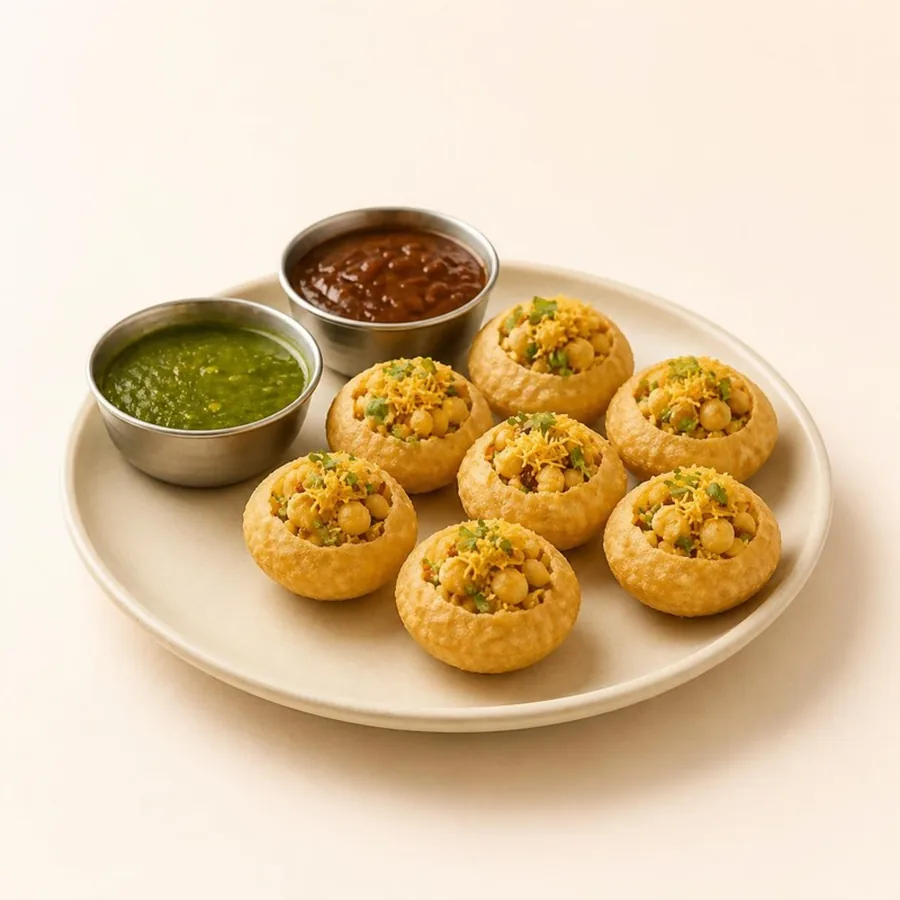 Pani Puri on an ivory plate — Annapoorna Sweets