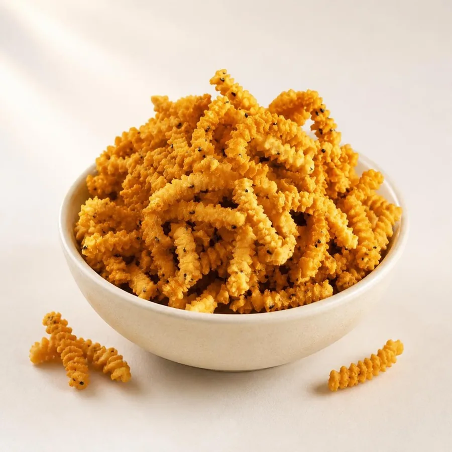 Spiral Murukku Sticks on an ivory plate — Annapoorna Sweets